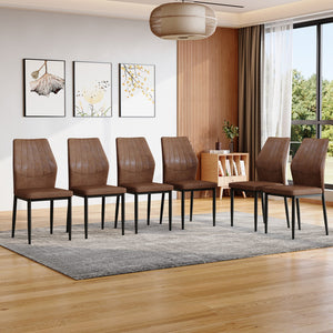 English Elm Set of 6 ergonomic dining chairs with shell-pattern back, 37" height, breathable tech fabric, sturdy metal legs and adjustable anti-slip feet for stable, comfortable seating during meals Brown+Black W1151P359594