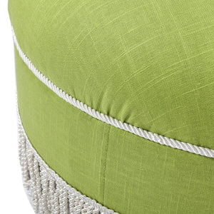 English Elm Yolanda Round Tufted Ottoman with Tassel Fringe Woven Fabric Bohemian Accent Seat B2719P238159