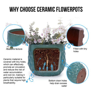 English Elm Set Of 3 Diamond Ceramic Planters - Modern Blue Flower Pots For Home, Garden, Or Windowsill Decor W3273P321995-GIGA