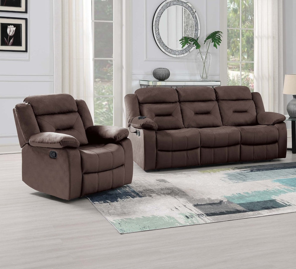 English Elm 2pc Velvet Sofa and Recliner Set with Tufted Back Cushions Usb Ports Contemporary Lounge B011S02364