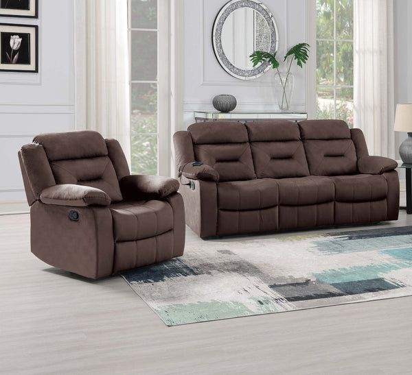 English Elm 2pc Velvet Sofa and Recliner Set with Tufted Back Cushions Usb Ports Contemporary Lounge B011S02364