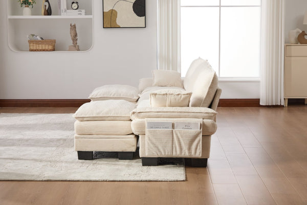 English Elm Sectional Cloud Sofa Modular Deep Seat Corduroy Upholstered Living Room Couch with Storage Beige W395S00129