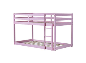 English Elm Solid Twin over Twin Floor Bunk Bed Pink – Solid Rubberwood Low-Height Platform with Ladder, Sturdy Slats, 200lb Capacity and Versatile Under-Bed Space for Kids Rooms (46.6"H x 77.3"L) W504P208048