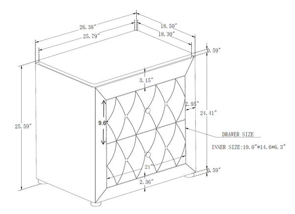 English Elm 1pc Velvet Tufted Nightstand with Faux Marble Top, Crystal Knobs and Two Spacious Drawers, Chic Bedroom Accent Black 28.03 L x 20.28 W x 27.17 H B2741P321092