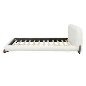 English Elm Queen Boucle Platform Bed Curved Padded Headboard Solid Wood Legs Modern Bedroom N757Q333874W