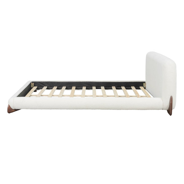 English Elm Queen Boucle Platform Bed Curved Padded Headboard Solid Wood Legs Modern Bedroom N757Q333874W
