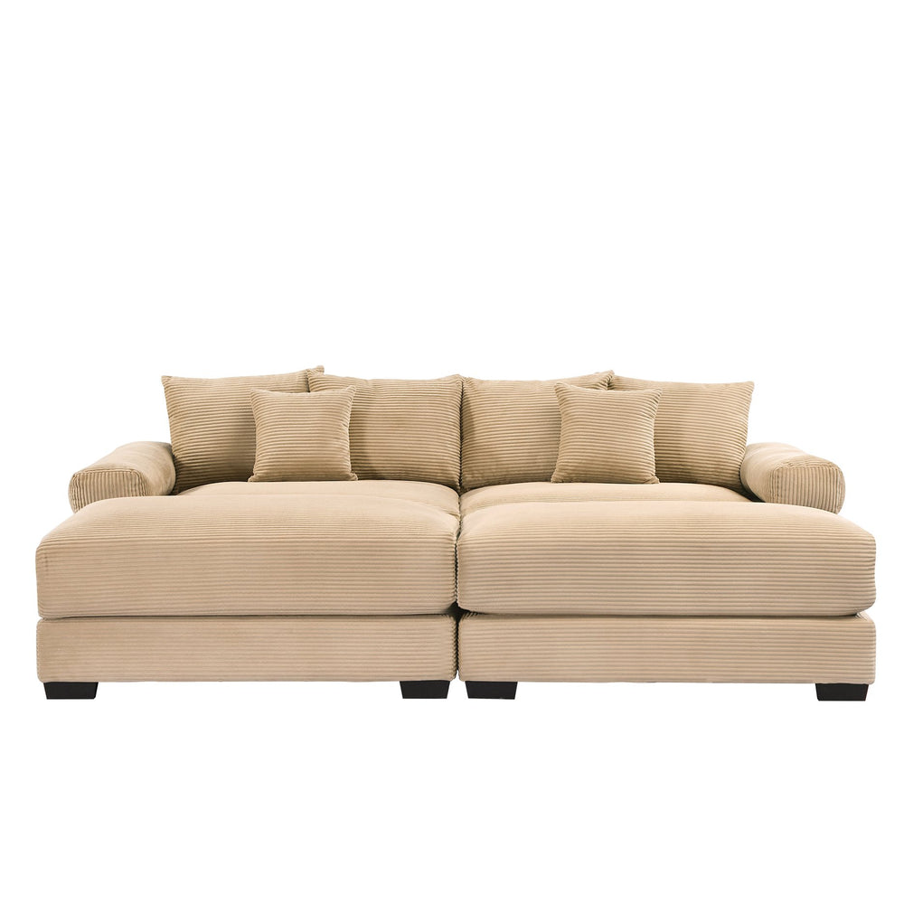 English Elm 92" Oversized Modular Sectional Couch In Soft Camel Corduroy, Deep Seats & Ergonomic Design For Comfort W714S01307