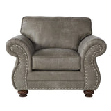 English Elm Leinster Faux Leather Upholstered Nailhead Sofa, Loveseat, and Chair Set