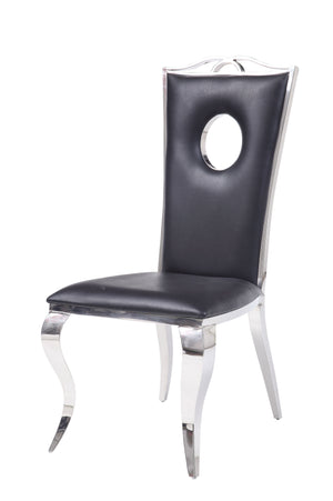 English Elm Cyrene High-Back Faux Leather Side Chair with Stainless Steel Frame, Padded PU Seat, No Assembly Required Black,Silver 47 L x 23 W x 31 H B2726P337698