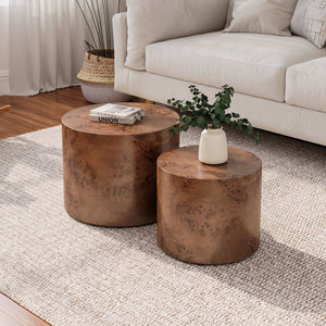 English Elm Nesting Round Coffee Tables Burl Veneer Mdf Set for Living Room or Bedroom W1435P401358