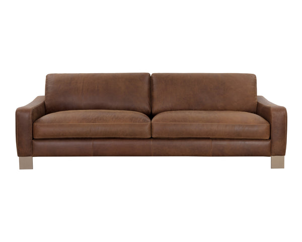 Sunpan Rafael Sofa - Luxurious Italian Leather Couch with Elegant Gold Accents for Stylish Living Spaces Gold, Lucia Tobacco Leather