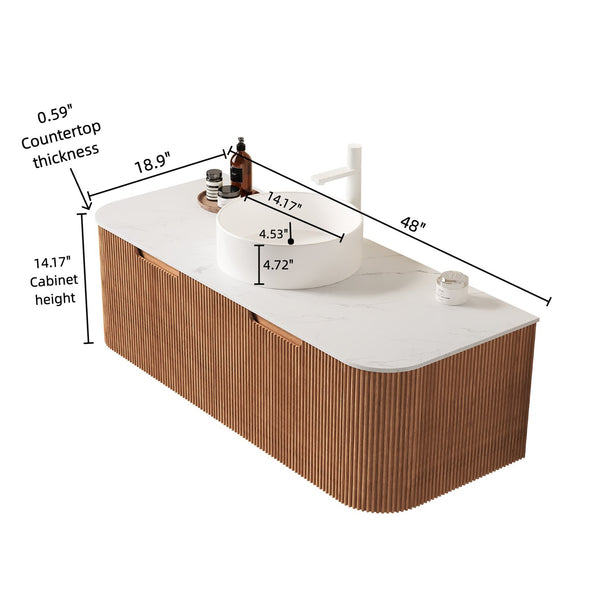 English Elm Dina 48" Wall-Mounted Floating Bathroom Vanity With Curved Edges, Soft-Close Drawers & Sink W2615S00108