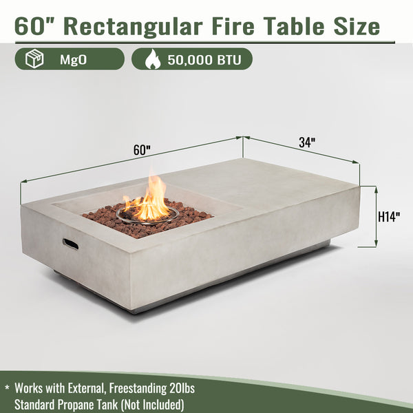 English Elm 60" 60" Propane Fire Pit Table 50000 BTU ETL Certified Stainless Burner Lava Rocks Rain Cover Included W85367025