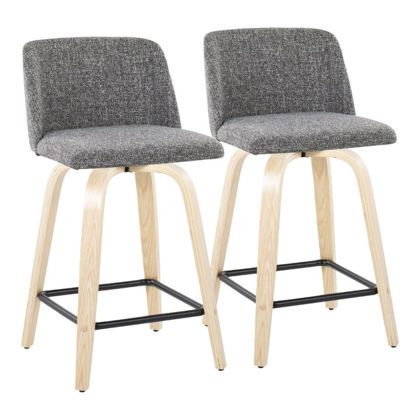 English Elm Toriano 24" Swivel Counter Stool Set Of 2 - Modern Grey Noise Fabric & Natural Wood With Metal Footrest B202S00120-GIGA