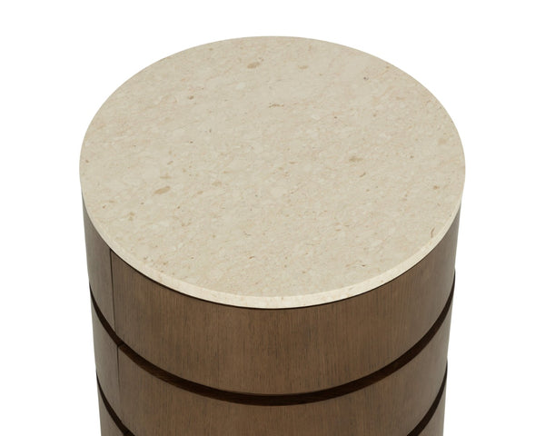 Sunpan CALDORA Nightstand - Sculptural Oak Veneer with Polished Marble Top, Modern Design & Quiet Storage 112685