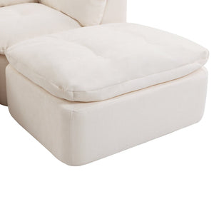 English Elm Modern Chenille Cloud Sectional with Ottoman Deep Sink Modular L Shaped Living Room Sofa Beige+White W2379S00001