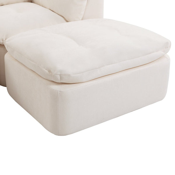 English Elm Modern Chenille Cloud Sectional with Ottoman Deep Sink Modular L Shaped Living Room Sofa Beige+White W2379S00001