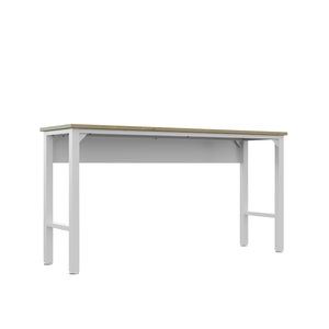 English Elm Fortress 72.4" Natural Wood & Steel Garage Table in White — Durable MDP Top, Metal Frame, Cabinet Ready B365P398232
