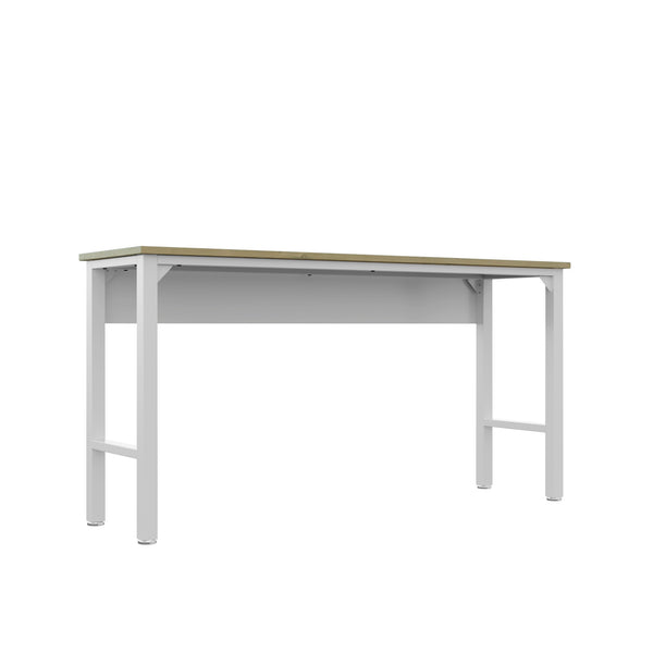 English Elm Fortress 72.4" Natural Wood & Steel Garage Table in White — Durable MDP Top, Metal Frame, Cabinet Ready B365P398232
