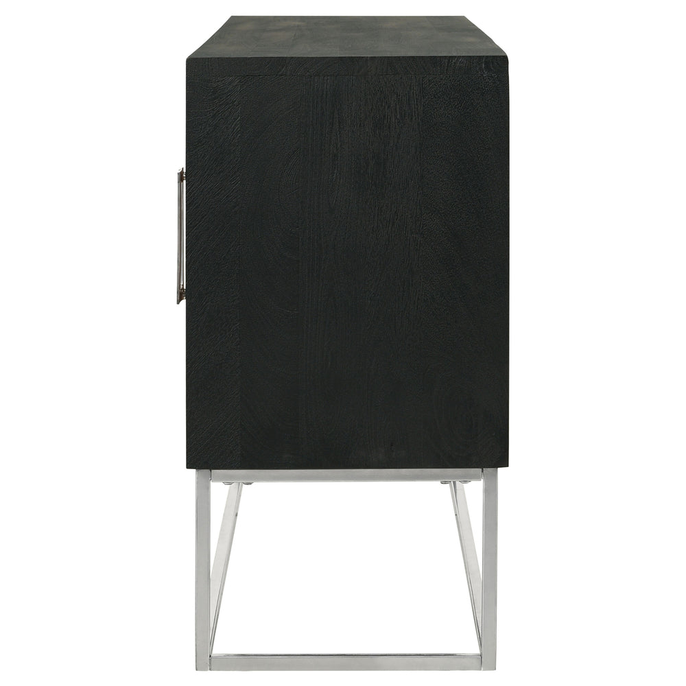 English Elm Washoe Rustic Walnut and Silver 4-Door Accent Cabinet with Metal Legs, Storage Shelves, 67"W B062P358336