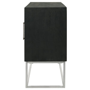 English Elm Washoe Rustic Walnut and Silver 4-Door Accent Cabinet with Metal Legs, Storage Shelves, 67"W B062P358336