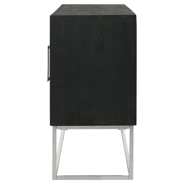 English Elm Washoe Rustic Walnut and Silver 4-Door Accent Cabinet with Metal Legs, Storage Shelves, 67"W B062P358336
