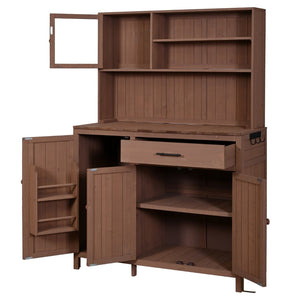 English Elm (with Hutch) Topamx Solid Fir Potting Bench Patio Workstation Spice Rack Drawer Brown N717P404330D