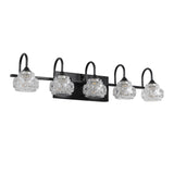 English Elm Retro 5-Light Bathroom Vanity Light Fixture - Black Finish With Crystal Glass Shades, Wall Mounted Lighting For Bathroom, Powder Room, and Vanity Mirror (No Bulbs)