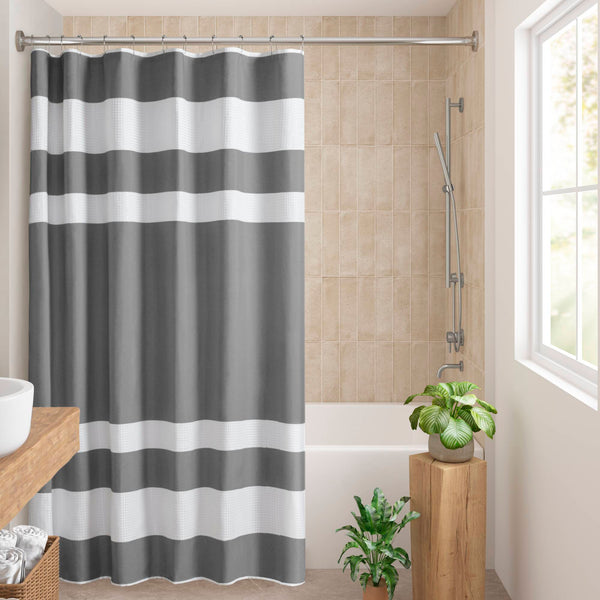 JLA Home Madison Park - Shower Madison Park Spa Waffle Curtain with Scotchgard Water-Repellent Finish for Spa-Like Bath Charcoal MP70-8554