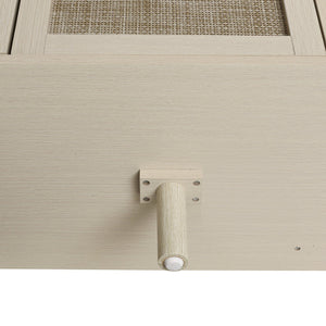 English Elm 2 Door 3 Drawer Cabinet with Engineered Rattan Finish, Pine Feet, Metal Semi-Circle Handles, Durable Natural W688134397