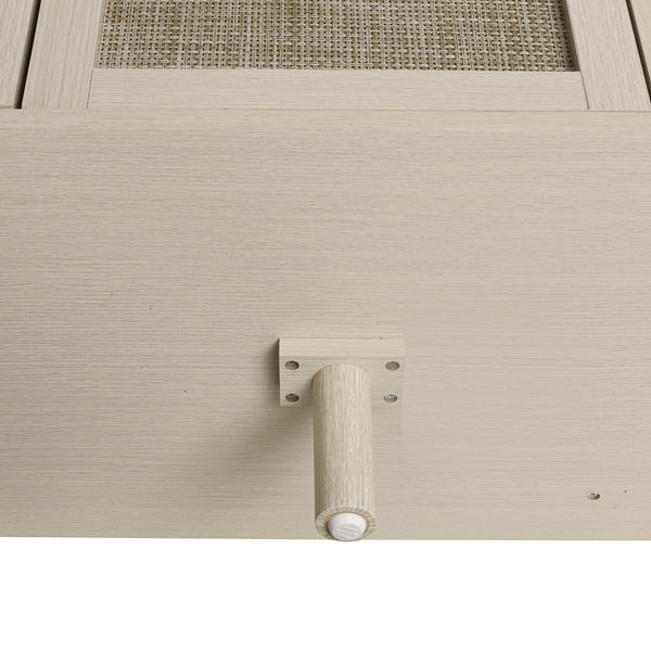 English Elm 2 Door 3 Drawer Cabinet with Engineered Rattan Finish, Pine Feet, Metal Semi-Circle Handles, Durable Natural W688134397