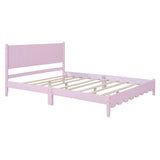 English Elm Queen Size Wood Platform Bed Frame, Retro Style Bed With Rectangular Headboard,No Need Box Spring,Pink