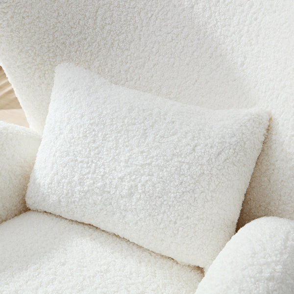 English Elm Modern Boucle Accent Chair Beige - Plush Sherpa Upholstered Armchair, Solid Wood Legs, Cozy Sponge Cushion, Stylish Living Room Statement Piece W2582P179714