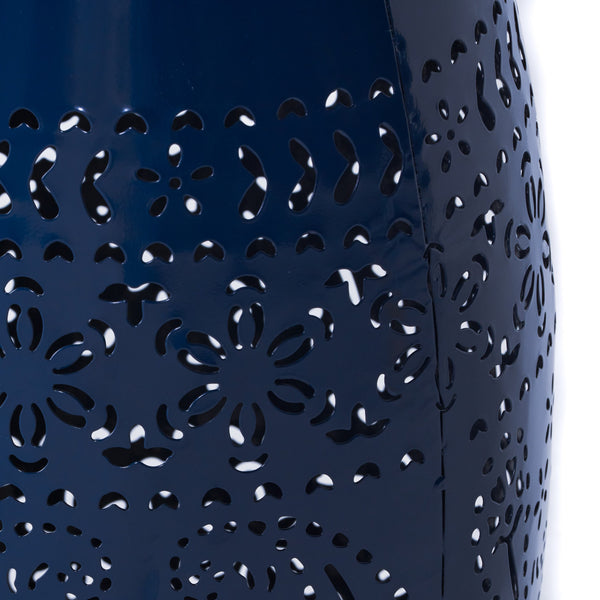 English Elm Christopher Knight Home® - RUBY Lace-Cut Metal Side Table Barrel Shape Accent Table for Patio, Garden & Indoor Use, Rust-Resistant Elegance Navy N770P365800N