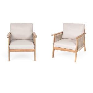 English Elm Outdoor Acacia Hardwood Patio Chairs with Handwoven Rope and Cushions Set of 2 N757S238680B
