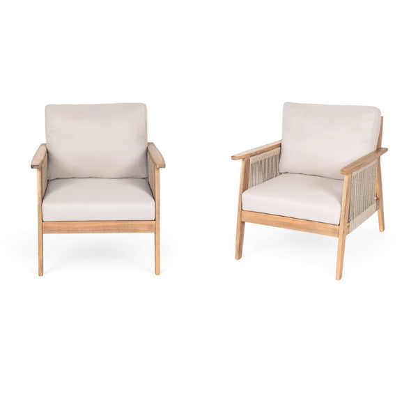 English Elm Outdoor Acacia Hardwood Rope Weave Patio Chair Set Handcrafted with Cushions N757P408834B
