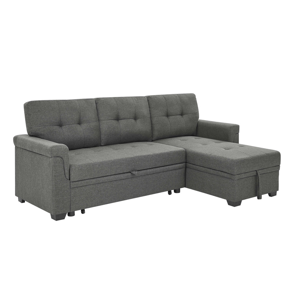 English Elm 86'' Upholstered Pull-Out Sofa Bed with Tufted Linen-Like Fabric, Jumbo Stitch Detail, Convertible Hub Gray B343S00019