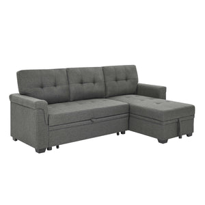 English Elm 86'' Upholstered Pull-Out Sofa Bed with Tufted Linen-Like Fabric, Jumbo Stitch Detail, Convertible Hub Gray B343S00019