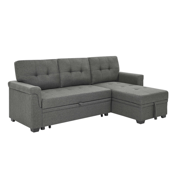 English Elm 86'' Upholstered Pull-Out Sofa Bed with Tufted Linen-Like Fabric, Jumbo Stitch Detail, Convertible Hub Gray B343S00019