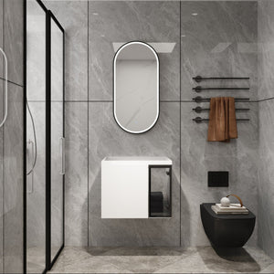English Elm 24" Floating Bathroom Vanity Glossy White Plywood Cabinet with Grey Glass Doors W999P387157
