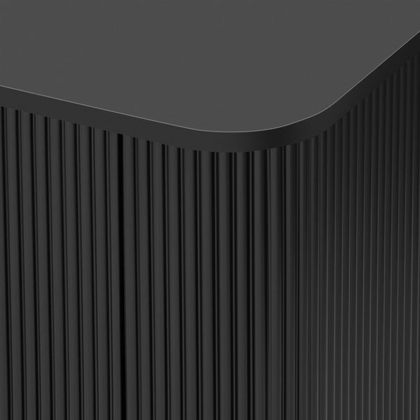 English Elm VIBE Minimalist 78.7'' TV Stand for Up to 85" TVs with Curved Corners, 4 Cabinets & Cable Management Black SJ000143AAB