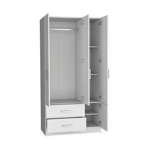 English Elm Four Door Armoire Crosby White - Spacious Engineered Wood Wardrobe with Hanging Rod, Shelves & Drawers B092S00265