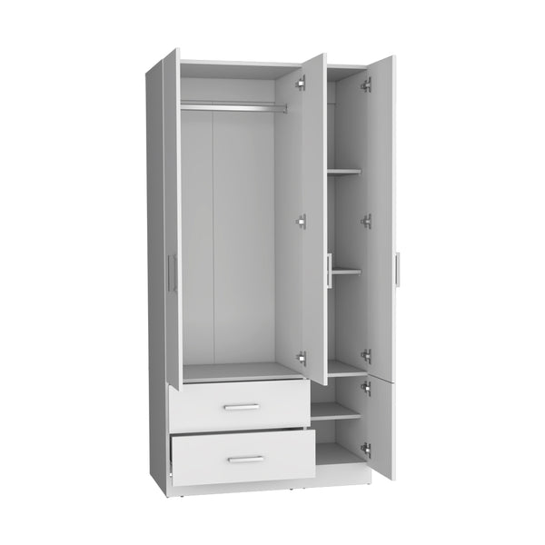 English Elm Four Door Armoire Crosby White - Spacious Engineered Wood Wardrobe with Hanging Rod, Shelves & Drawers B092S00265