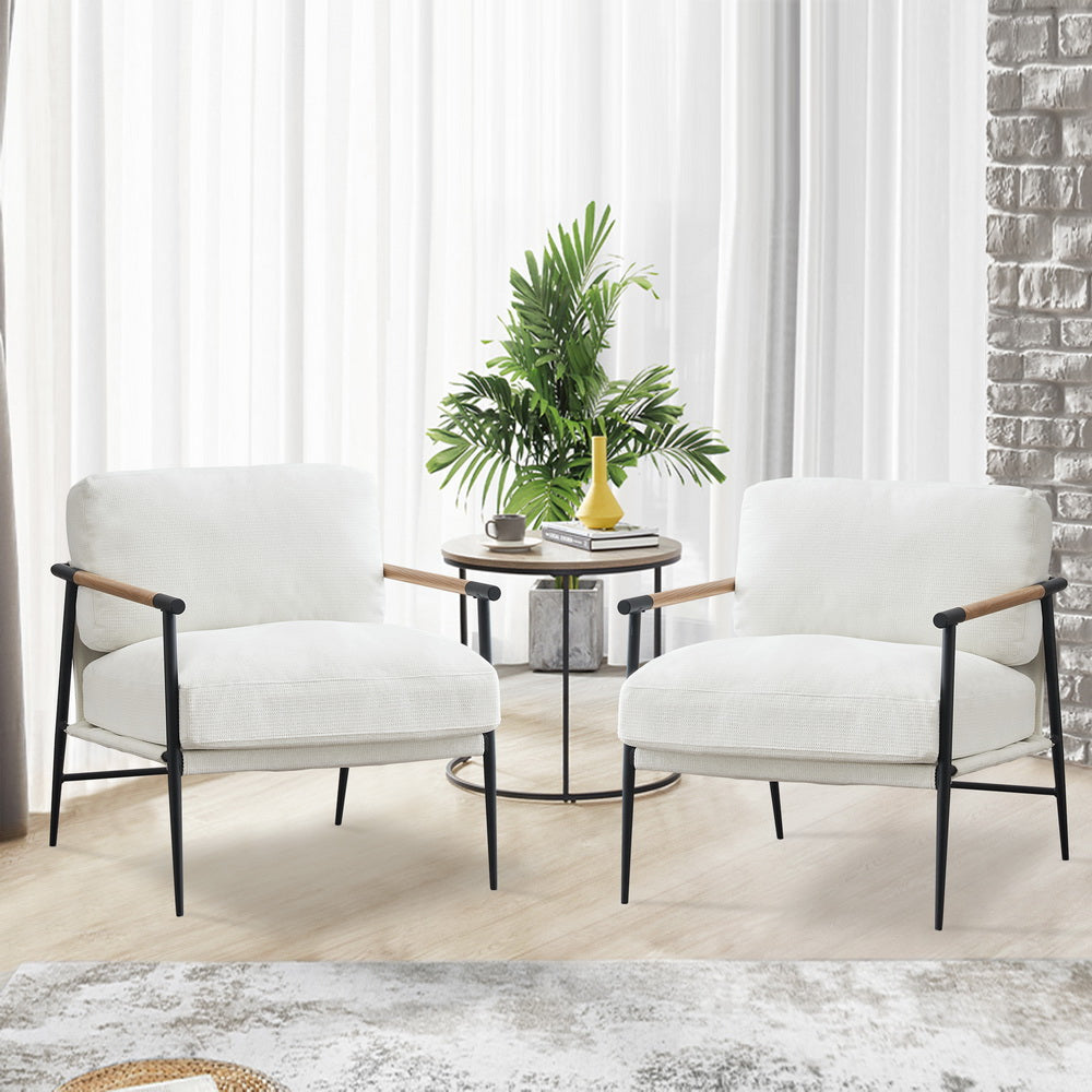 English Elm Leisure velvet lounge chair with veneer armrests and plush pillow for elegant modern comfort seating White W1805S00036