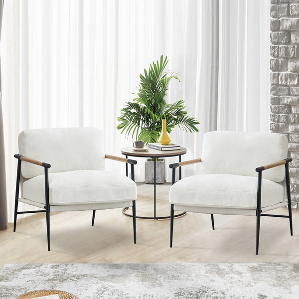 English Elm Leisure velvet lounge chair with veneer armrests and plush pillow for elegant modern comfort seating White W1805S00036