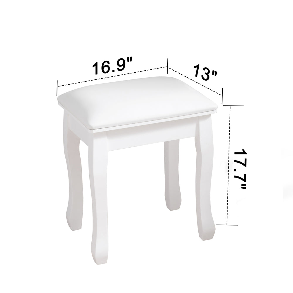 English Elm Vanity White Makeup Stool with Cushion and Solid Wood Legs, Anti-Slip Pads, Comfortable PU Seat W3128P281249