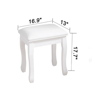 English Elm Vanity White Makeup Stool with Cushion and Solid Wood Legs, Anti-Slip Pads, Comfortable PU Seat W3128P281249
