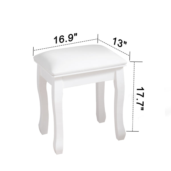 English Elm Vanity White Makeup Stool with Cushion and Solid Wood Legs, Anti-Slip Pads, Comfortable PU Seat W3128P281249