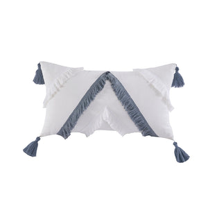 INK+IVY Reva Global Inspired Cotton Oblong Pillow with tassels II30-1283 Off White/Blue