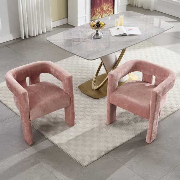 English Elm United We Win Chenille Barrel Accent Armchairs Set of Two for Living Room Dining Pink W1568P389270